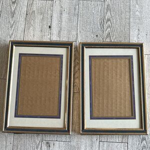 2 Vintage gold tone,‎ matted blue purple Picture Frames